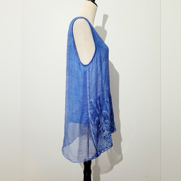 Soft Surroundings Size Medium 100% Silk Sleeveless Tunic Blue Embroidered Beaded - Picture 3 of 9